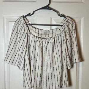 LOFT Cream Blouse with Black Stripes